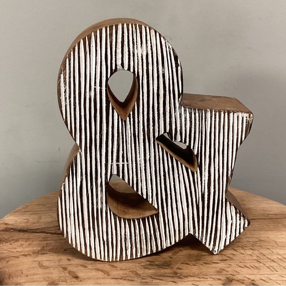 🟤 Solid Wood Crafted Ampersand Sign - Great Shape - Unique Display Decor